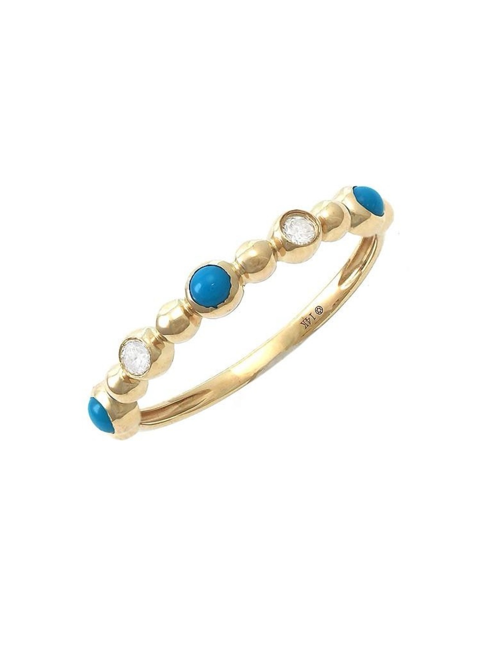14K Real Solid Yellow Gold Natural Turquoise & Diamond Ring 0.30ctw Size 6.5